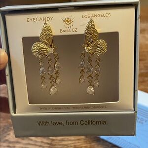 Eye Candy Gold Butterfly Drop Earrings